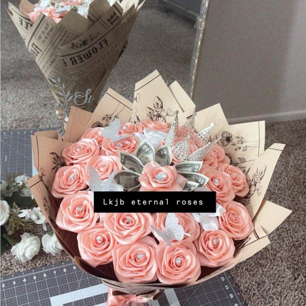 Pink Rose Bouquet with Decorative Accents